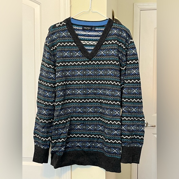 Nautica Other - Nautica V-Neck Nordic Patterned Blue Sweater